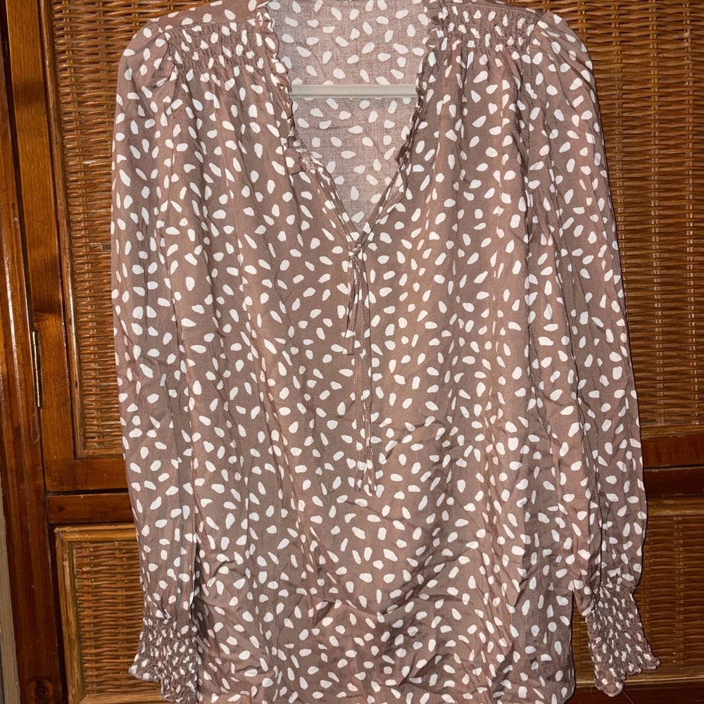 SHEIN Women's Brown and White Patterned Top Small